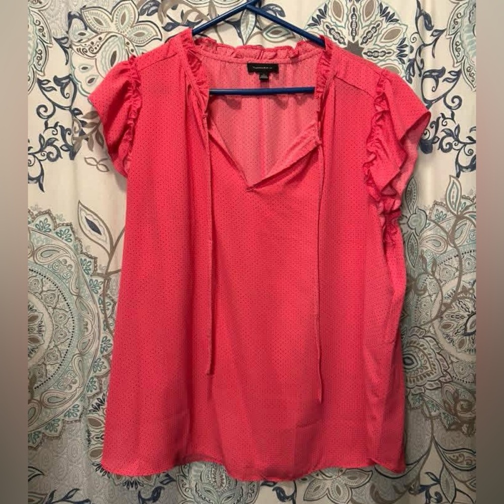 Pink & Black Polka Dot Ruffle Tie-Neck Blouse
